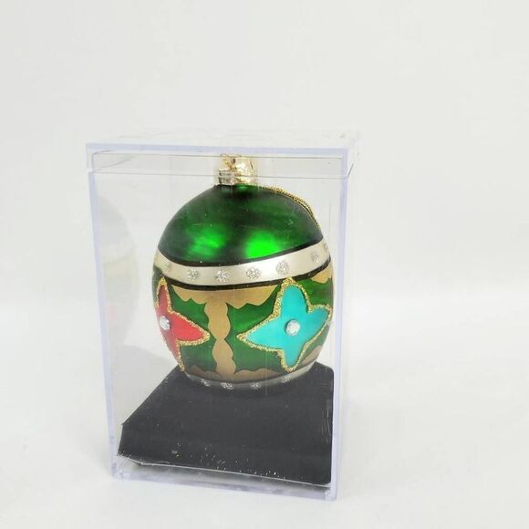 Green Ball Poinsettia 10mm Glass Christmas Ornament - Picture 1 of 4